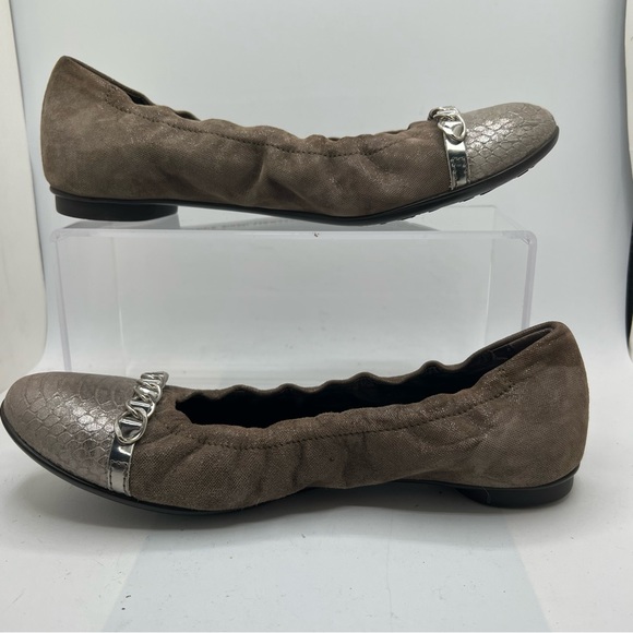 AGL Sz 37.5 Cap Toe Ballet Flats Snake Embossed Brown Suede US 7.5 - Picture 2 of 8